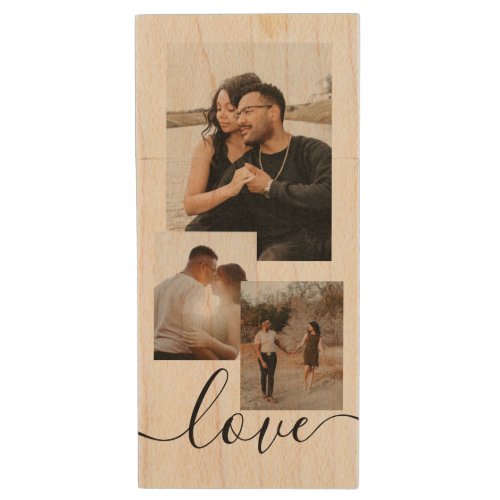 Personalized Photo and Text Photo Collage  Wood Flash Drive