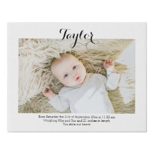 Personalized Photo and Text Photo New Baby Faux Canvas Print