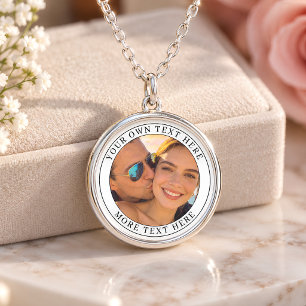 Personalized Photo and Text Silver Plated Necklace