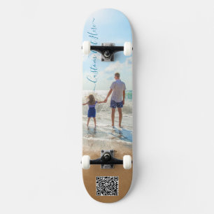 Personalized Photo and Text Skateboard and QR Code