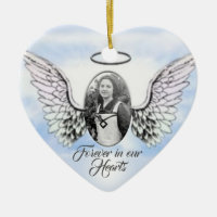 Personalized Photo Angel Wings and Heart Memorial Ceramic Ornament