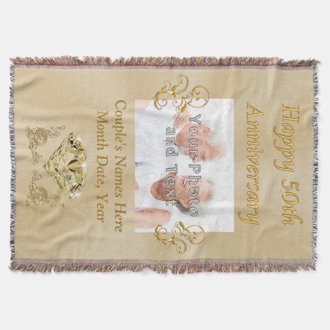 Personalized Photo Anniversary Blanket, 50 Years Throw Blanket (Front)