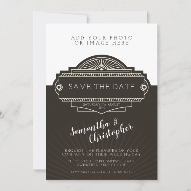 Personalized Photo Art Deco Wedding Invitation (Front)