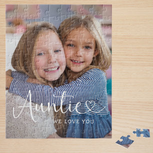 Personalized Photo Auntie We Love You Cute Heart Jigsaw Puzzle
