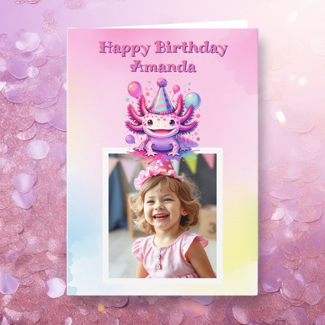 Personalized Photo Axolotl Girl's Birthday Card (Creator Uploaded)