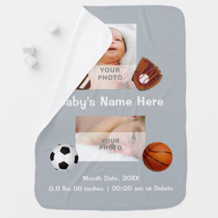 Personalized Photo Baby Blanket, 2 Photos and Text Baby Blanket
