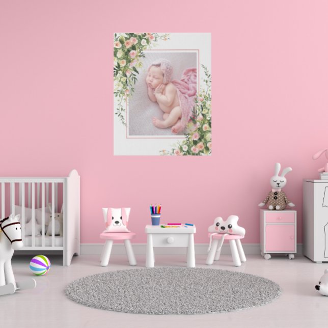 Personalized Photo Baby Girl Floral Nursery Decor Faux Canvas Print (Creator Uploaded)