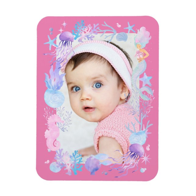 Personalized Photo Baby Girl Under The Sea Pink Magnet (Vertical)