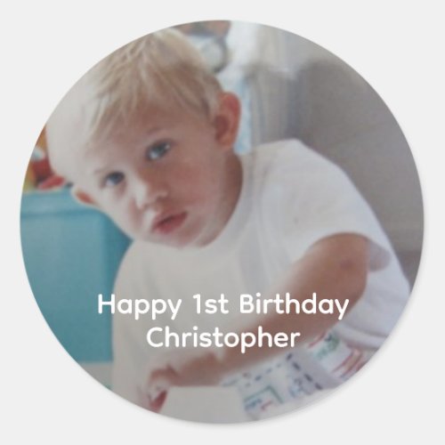 Personalized Photo Baby Kids 1st First Birthday  Classic Round Sticker