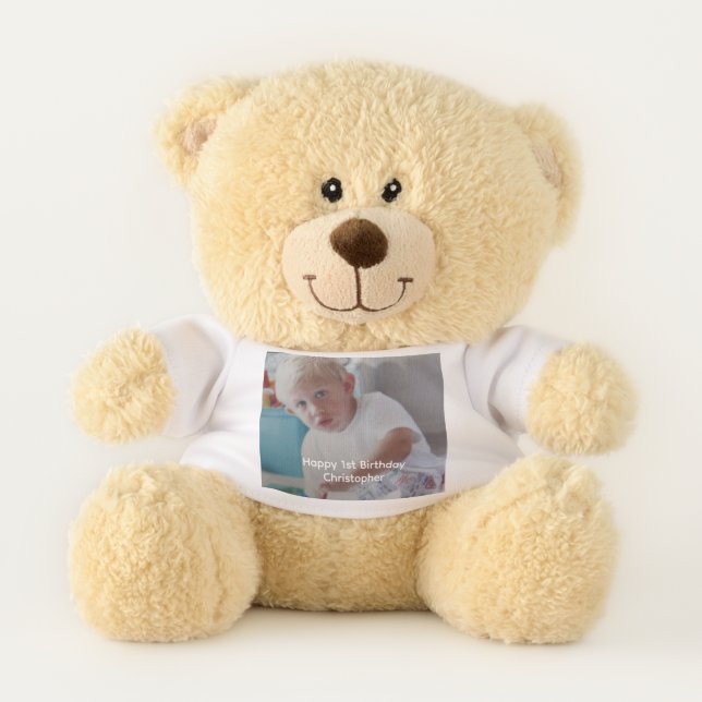 Personalized Photo Baby Kids 1st First Birthday Teddy Bear (Front)