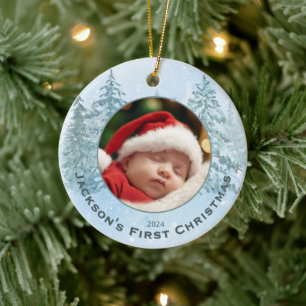 Personalized Photo Baby's First Christmas Ceramic Ornament