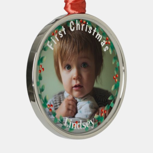 Personalized Photo-Babys first Christmas Metal Ornament | Zazzle