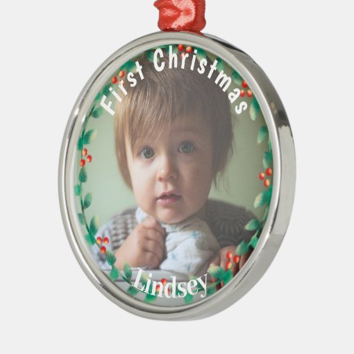 Personalized Photo-Babys first Christmas Metal Ornament | Zazzle