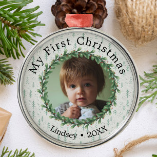 Personalized Photo-Babys first Christmas Metal Ornament