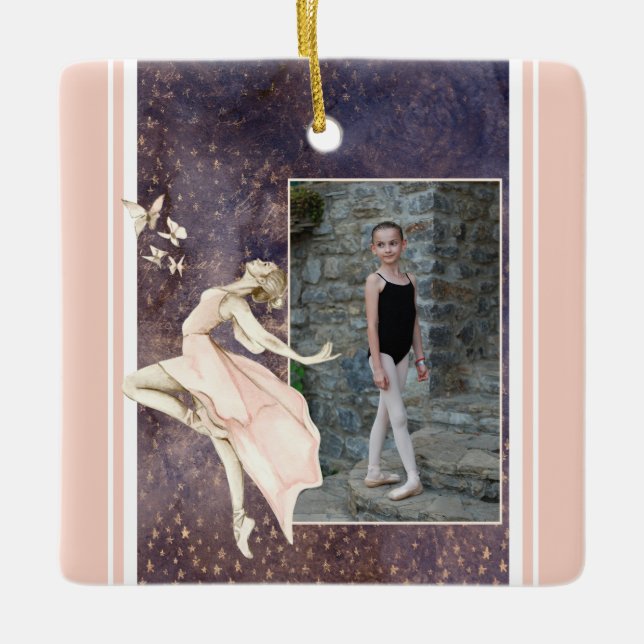 Personalized Photo Ballerina, Butterfly Christmas  Ceramic Ornament (Front)