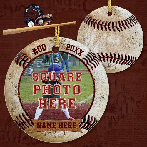 Personalized PHOTO Baseball Ornaments NAME YEAR