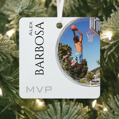 Personalized Photo Basketball Card  Metal Ornament