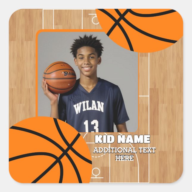 Personalized Photo Basketball Player Name Square Sticker (Front)
