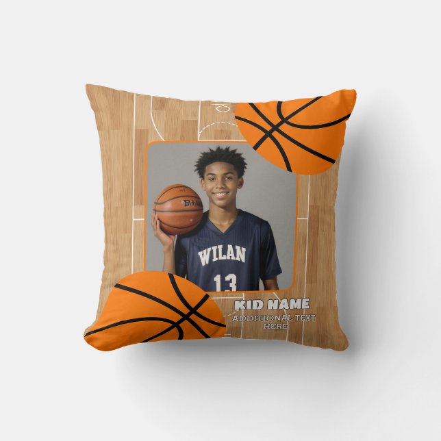 Personalized Photo Basketball Player Name Throw Pillow (Front)