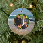 Personalized Photo Beach Christmas Ornament<br><div class="desc">Decorate your Christmas tree with this personalized ornament. The design features the vibrant aqua blue and white ocean waves of coastal Melbourne in Australia. You can change the modern text to add your family name,  year,  and photograph.</div>