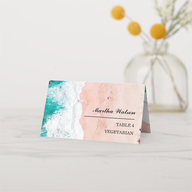 Personalized Photo Beach Wedding Name  Place Card (Front)