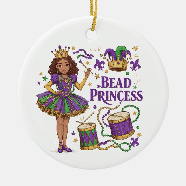 Personalized Photo Bead Princess - Mardi Gras Ceramic Ornament (Front)