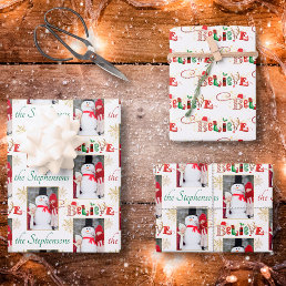 Personalized Photo BELIEVE Christmas Typography Wrapping Paper Sheets