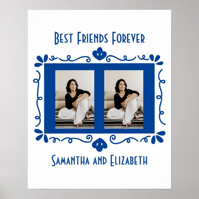 Personalized Photo Best Friends Gift Blue White  Poster (Front)