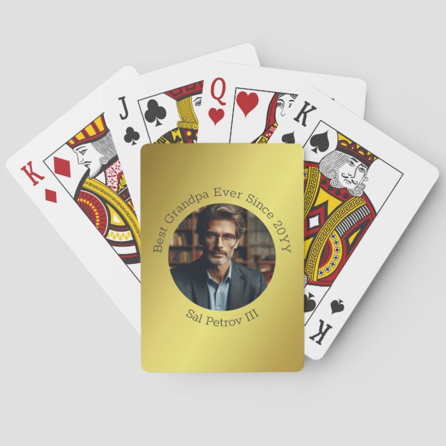 Personalized Photo Best Grandpa Ever Gold Poker Cards (Back)