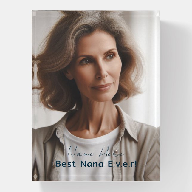Personalized Photo Best Nana Ever Elegant Blue Paperweight (Vertical)