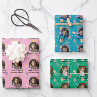 Personalized Photo Birthday Confetti Party Pattern Wrapping Paper Sheets