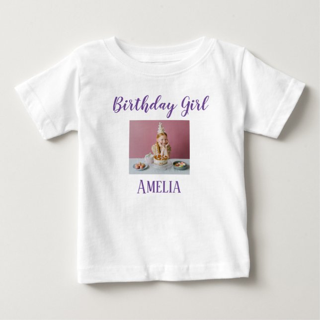 Personalized Photo Birthday Girl Baby T-Shirt (Front)