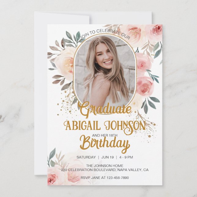 Personalized Photo Birthday Graduation Blush Pink  Invitation (Front)