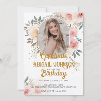 Personalized Photo Birthday Graduation Blush Pink  Invitation