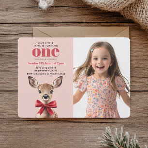 Personalized Photo Birthday Pink & Red Deer Invitation