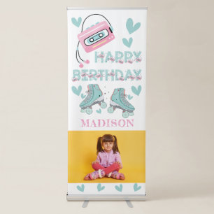 Personalized Photo Birthday Roller Skating Pastel Retractable Banner