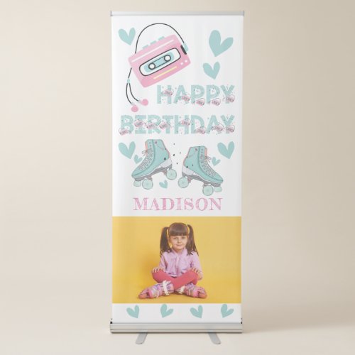 Personalized Photo Birthday Roller Skating Pastel Retractable Banner