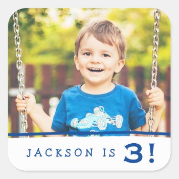 Personalized Photo Birthday Stickers / Royal Blue by Orabella at Zazzle