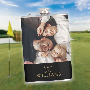 Personalized Photo Black And Gold Golf Clubs Flask