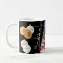Personalized Photo Black Gold Christmas Mug