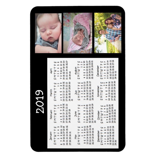 Personalized Photo Black Mini Magnet Calendar 2018 (Vertical)