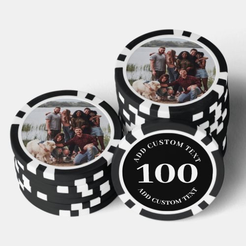 Personalized Photo Black Numbered 100 Value Game Poker Chips