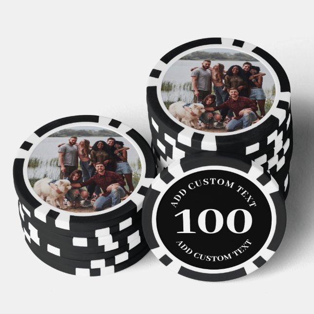 Personalized Photo Black Numbered 100 Value Game Poker Chips (Stack)