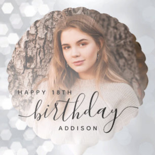 Personalized Photo Black Script 18th Birthday Balloon