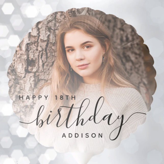Personalized Photo Black Script 18th Birthday Balloon (Creator Uploaded)