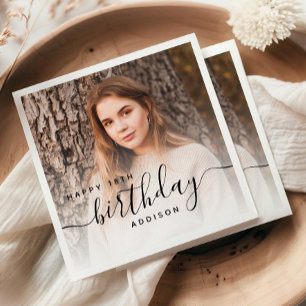 Personalized Photo Black Script 18th Birthday Napkins