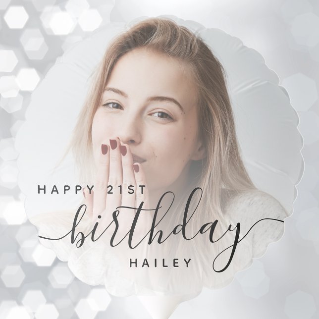 Personalized Photo Black Script 21st Birthday Balloon (Creator Uploaded)
