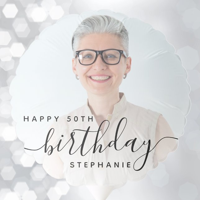 Personalized Photo Black Script 50th Birthday Balloon (Creator Uploaded)