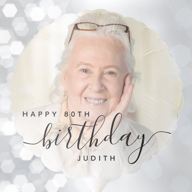 Personalized Photo Black Script 80th Birthday Balloon (Creator Uploaded)