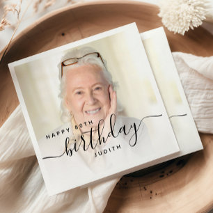 Personalized Photo Black Script 80th Birthday Napkins